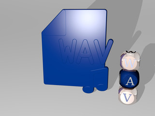 wav 3D icon beside the vertical text of individual letters - 3D illustration