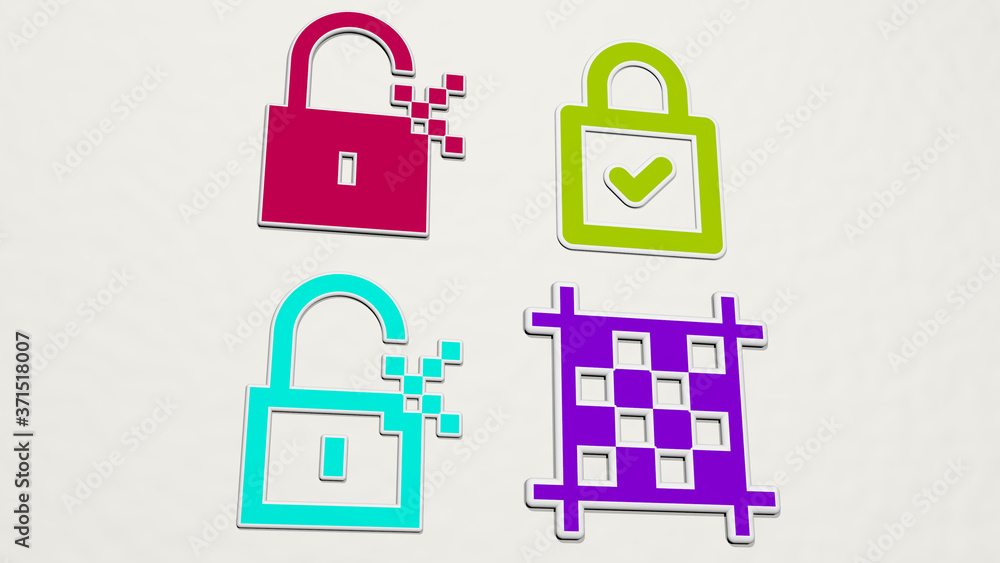 Poster pixels colorful set of icons - 3d illustration for background and abstract