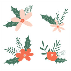 Modern miniature bouquets set. Floral hand drawn illustration. Perfect for greeting card, branding, websites, social media, weddings, apparel, invites, packaging designs. 