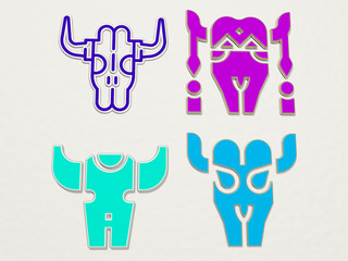 bull skull 4 icons set - 3D illustration