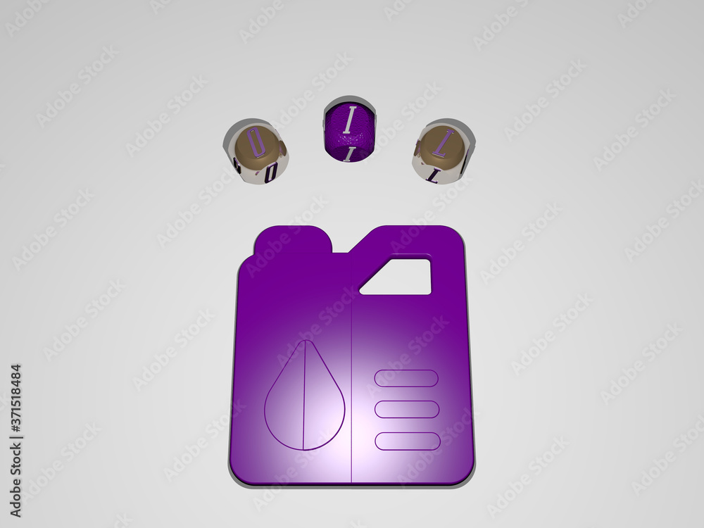 Poster oil circular text of separate letters around the 3d icon - 3d illustration for background and abstra