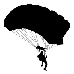 Skydiver, silhouettes parachuting on white background