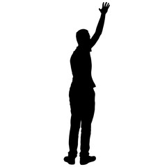 Black silhouettes man with arm raised on a white background