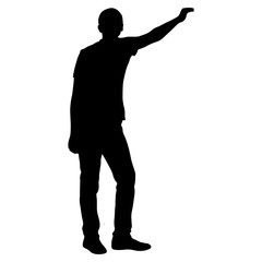 Black silhouettes man with arm raised on a white background
