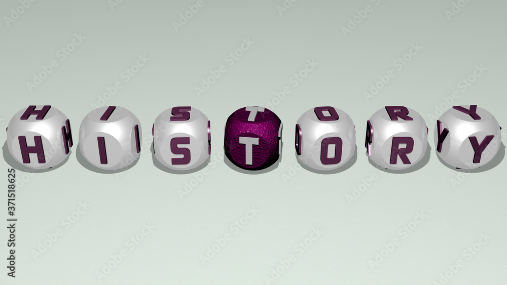 Poster history text by cubic dice letters - 3d illustration for architecture and ancient