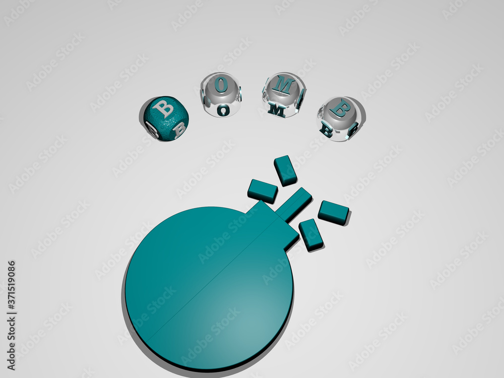 Poster bomb circular text of separate letters around the 3d icon - 3d illustration for background and explo