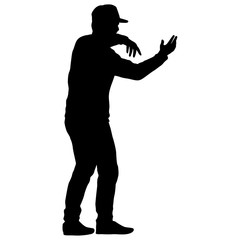 Black silhouettes man with arm raised on a white background