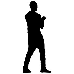 Black silhouette man standing, people on white background
