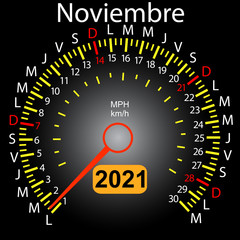 2021 year calendar speedometer car in Spanish November