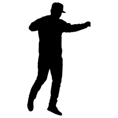 Black silhouettes man with arm raised on a white background