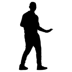 Black silhouette man standing, people on white background