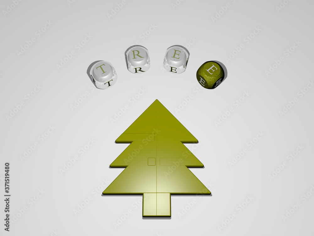 Poster tree circular text of separate letters around the 3d icon - 3d illustration for background and chris