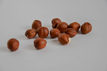 hazelnuts on a white background. 