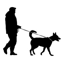 Silhouette of man and dog on a white background