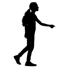 Silhouette of a walking girl on a white background