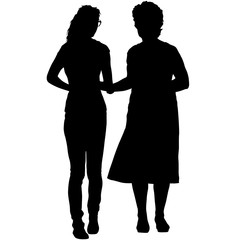 Silhouette woman and woman walking hand in hand