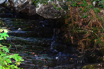 creek flowing down rocks along high falls trail in the talladega national forest, alabama, usa