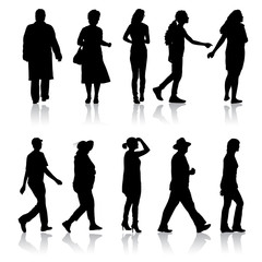 Silhouette Group of People Standing on White Background