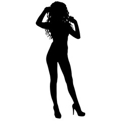 Black silhouette of a beautiful girl on a white background