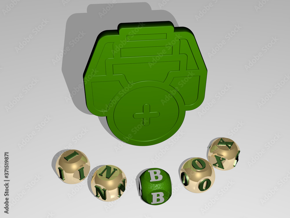 Poster inbox round text of cubic letters around 3d icon - 3d illustration for email and mail