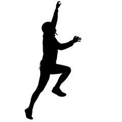 Black silhouette rock climber on white background
