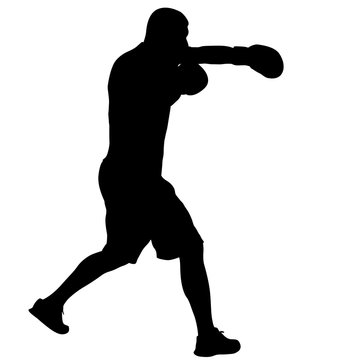 recommend clip art: Black silhouette of an athlete boxer on a white background