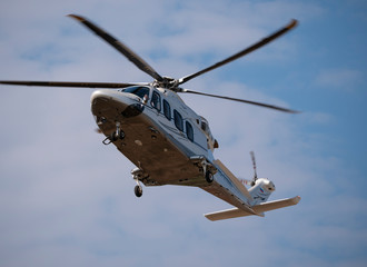MOSCOW , RUSSIA, June 10, 2019: Helicopter on landing pad from an airport on June 10, 2019 in Moscow, Russia.