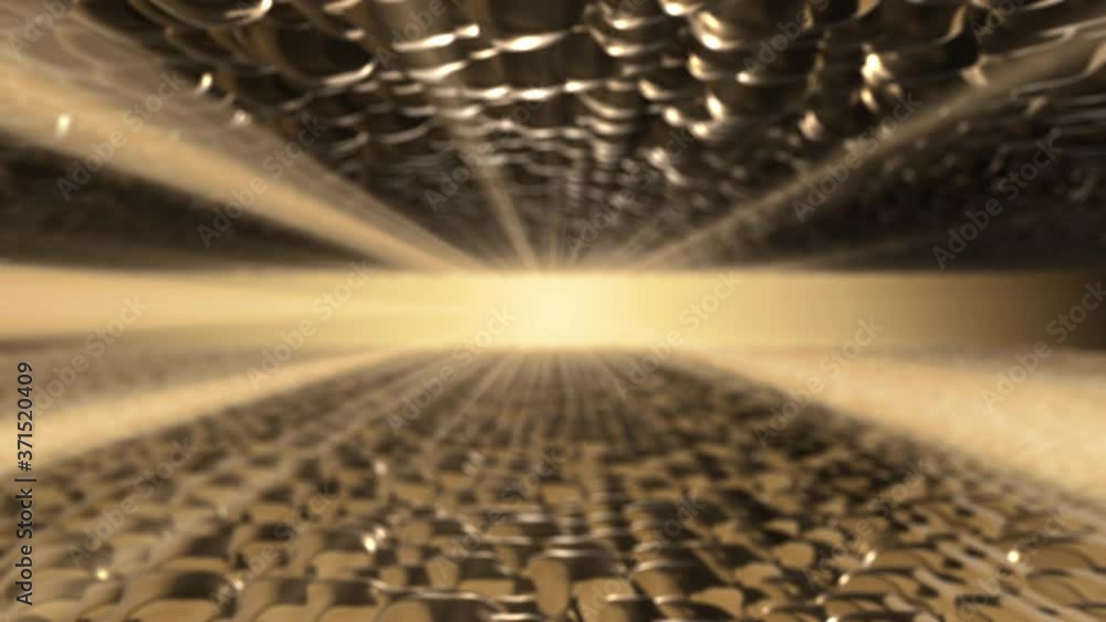 Poster seamless looping 3d animated abstract background with reflecting gold