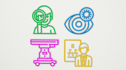 optometrist colorful set of icons - 3D illustration for eye and doctor