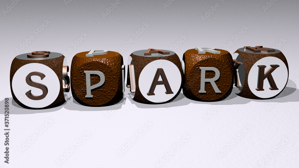 Poster spark text by dancing dice letters - 3d illustration for background and abstract