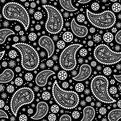 paisley seamless pattern illustration in black and white. Can be tiled