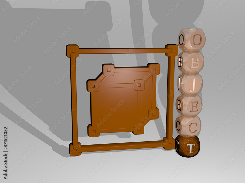 Poster object 3d icon beside the vertical text of individual letters - 3d illustration for background and i