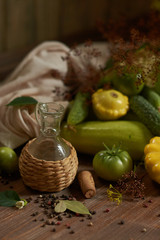 
Healthy organic vegetables on wooden background