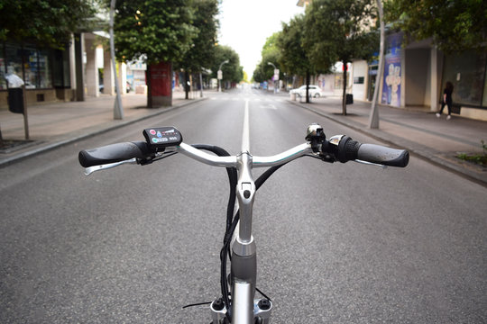 electric bicycle wheel on the street, e-bike, city bike