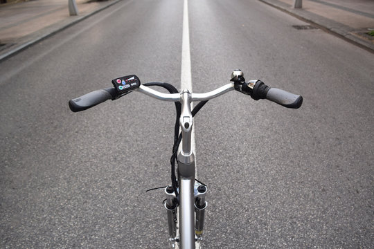 electric bicycle wheel on the street, e-bike, city bike