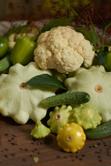 
Healthy organic vegetables on wooden background