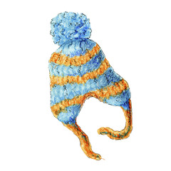 Fototapeta premium Watercolor sketch illustration of winter knitted hat. Cute concept for any design