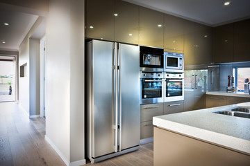 Interior of a modern kitchen and dining room
