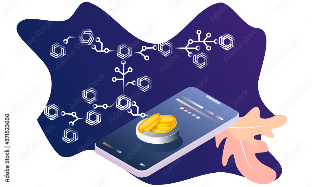 Poster modern flat design isometric background of blockchain and cryptocurrency for banner and website. lan
