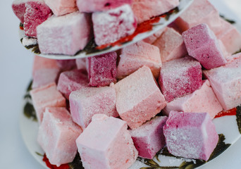 a slide of pink marshmallows
