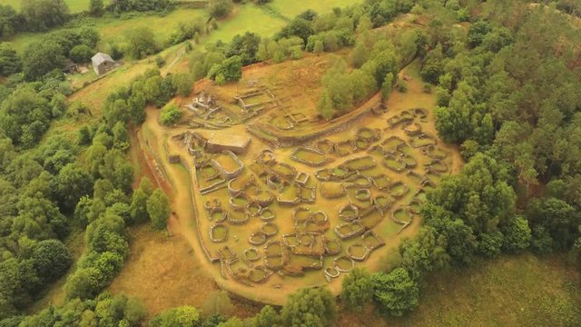 Celtic settlement in landscape of Asturias,Spain. Castro de Coa&ntilde;a. Aerial Drone Footage