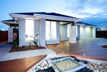 Fron view of a modern house with garage