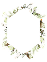 Wedding invitation, greeting card, watercolor painting with plant elements on a white background in modern style.