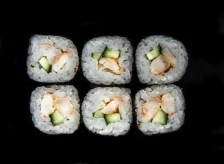 rolls isolated on black background. Photo for the menu