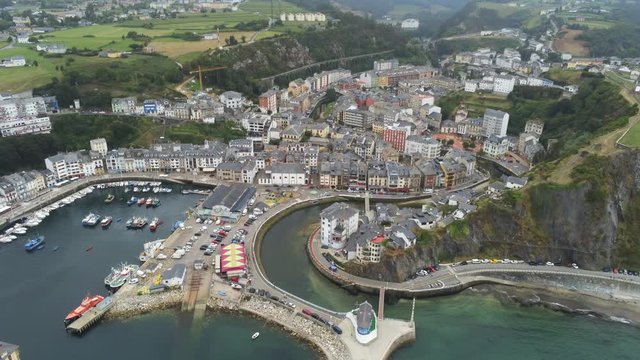 Luarca, beautiful  coastal village in Asturias,Spain. Aerial Drone Footage