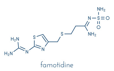 Famotidine drug molecule. Skeletal formula.