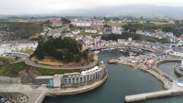 Luarca, beautiful  coastal village in Asturias,Spain. Aerial Drone Footage