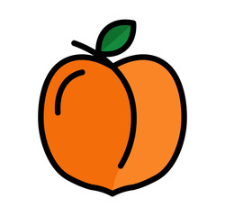 Peach icon, colored fruit isolated, exotic delicious fruit, vector