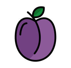 Plum icon, colored fruit isolated, exotic delicious fruit, vector