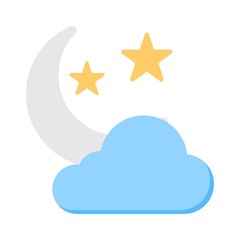 Moon, clouds and stars icon. Night weather forecast icon.